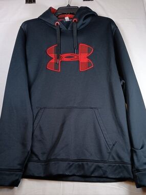 Under Armour Black Hoodie with Red Plaid Logo And Hood